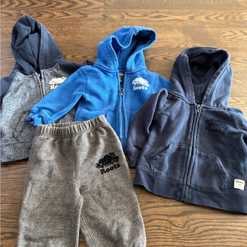Roots Blue and Gray Kids Hoodie Set